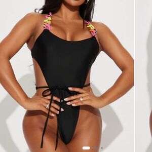 Fashion Nova Beach to Beach Chain 1 Piece Swimsuit Neon Yellow